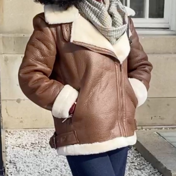 Women's Vegan Brown Aviator Jacket - Picture 2 of 5